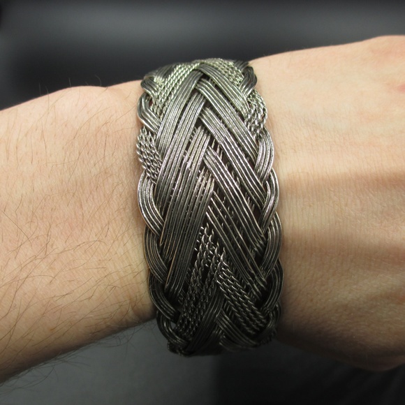 Vintage Silver Tone Rustic Handmade Wire Bracelet - Picture 3 of 5